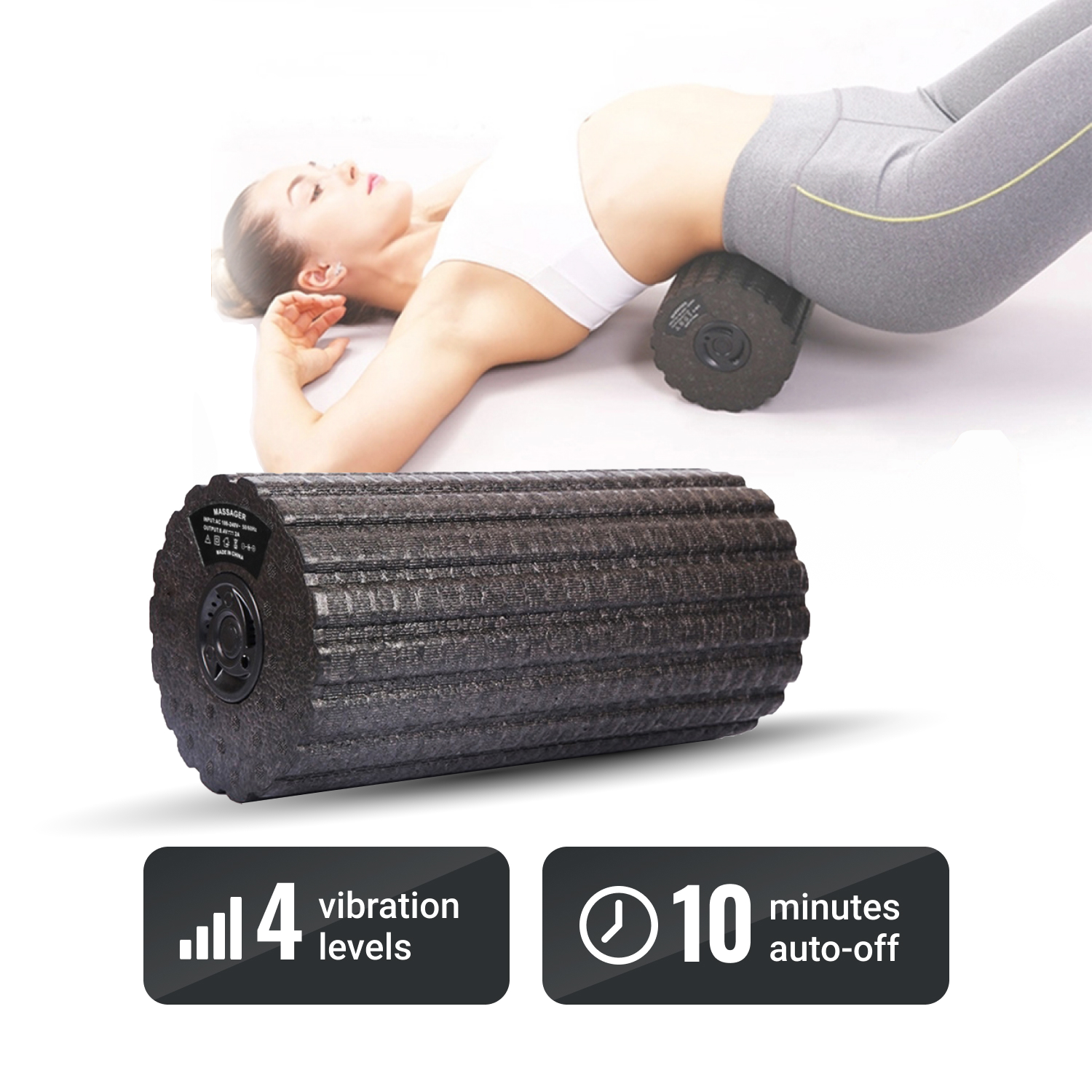 GESS uFit Vibrating Foam Massage Roller, 4 Vibration Speeds, Auto Shutdown
